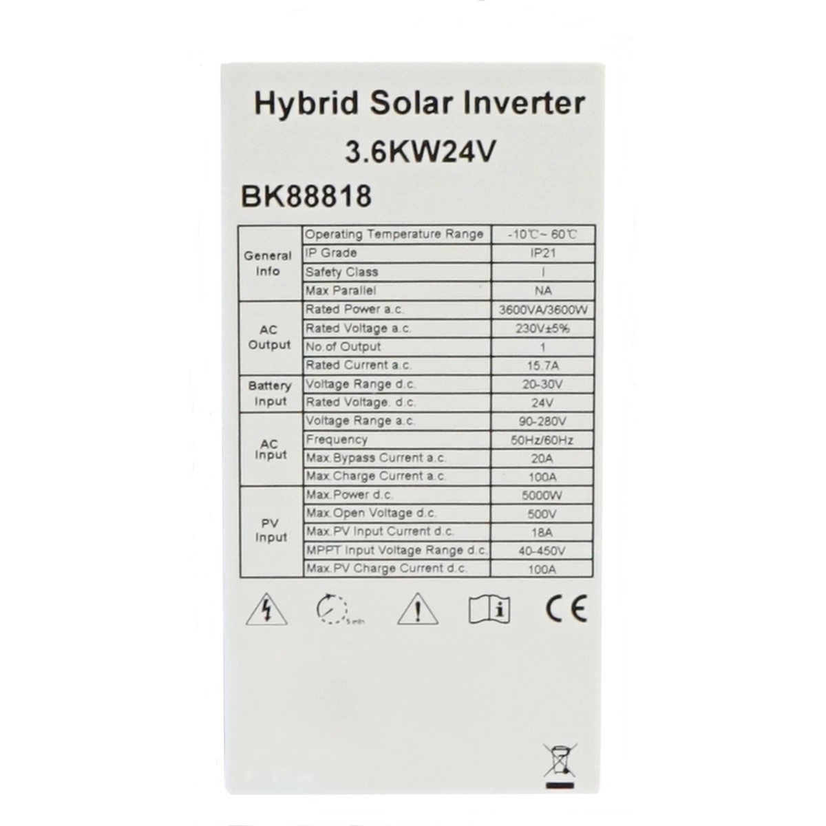 Invertor solar hibrid 3.6kW, 24V, MPPT 100A, monofazic, OFF-GRID Breckner Germany