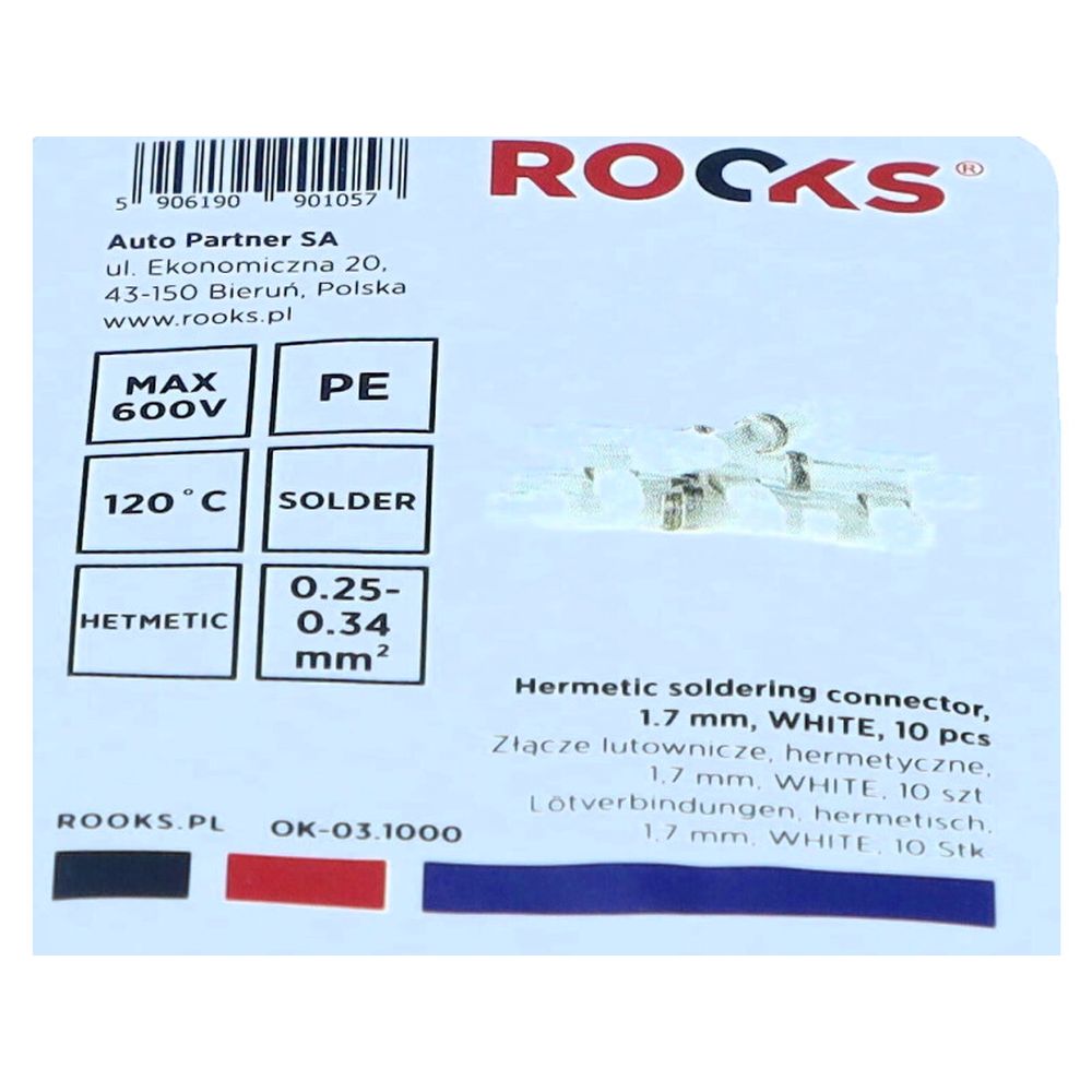 MANȘON TERMOCONTRAIBIL, ÎMBINARE SUDATĂ 1,7 MM, ALB, 10 PCS