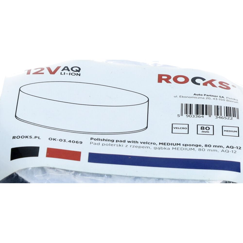 TAMPON DE LUSTRUIRE AQ-LION DE 12 V CU VELCRO, BURETE MEDIU, 75 MM