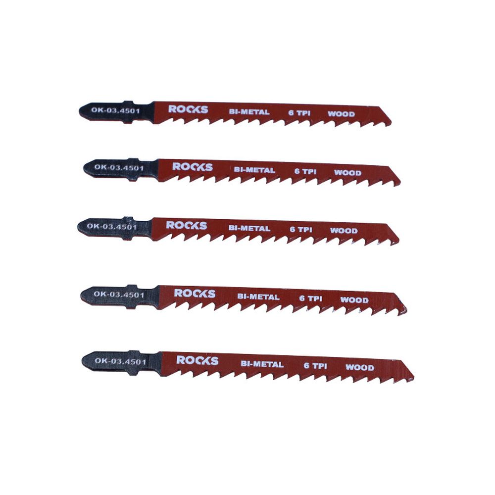 LAMA DE FERĂSTRĂU BI-METALICĂ, TIP T, LEMN ȘI COMPOZIT, 6 TPI X 100 MM, 1 SET (5 PIESE)