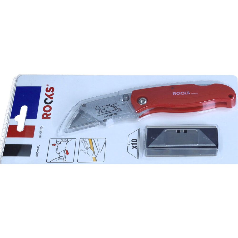 CUȚIT, FOARFECĂ CU LAMA TRAPEZOIDALĂ 61X33 MM, PLIABILĂ 10 LAME