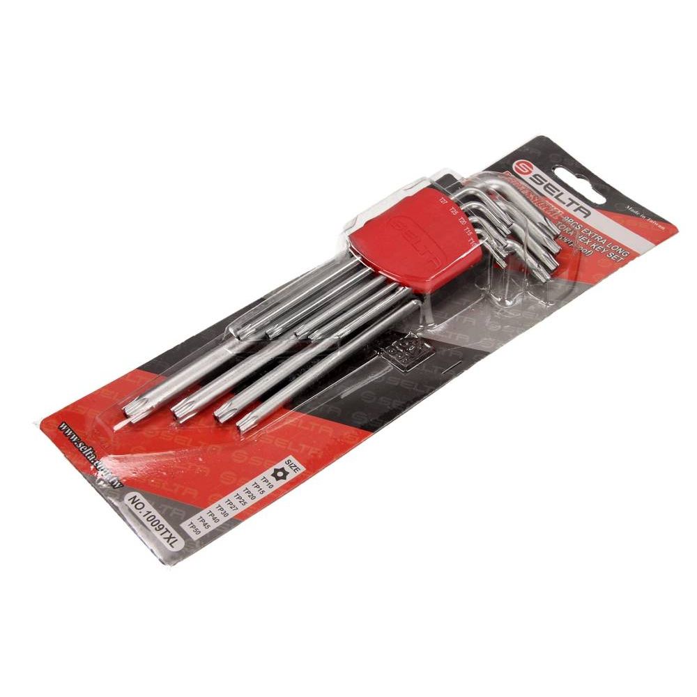 SET CHEI HEXAGONALE DE SECURITATE TORX EXTRA LUNGI, ÎN SUPORT, 9 PIESE, TS10-TS50